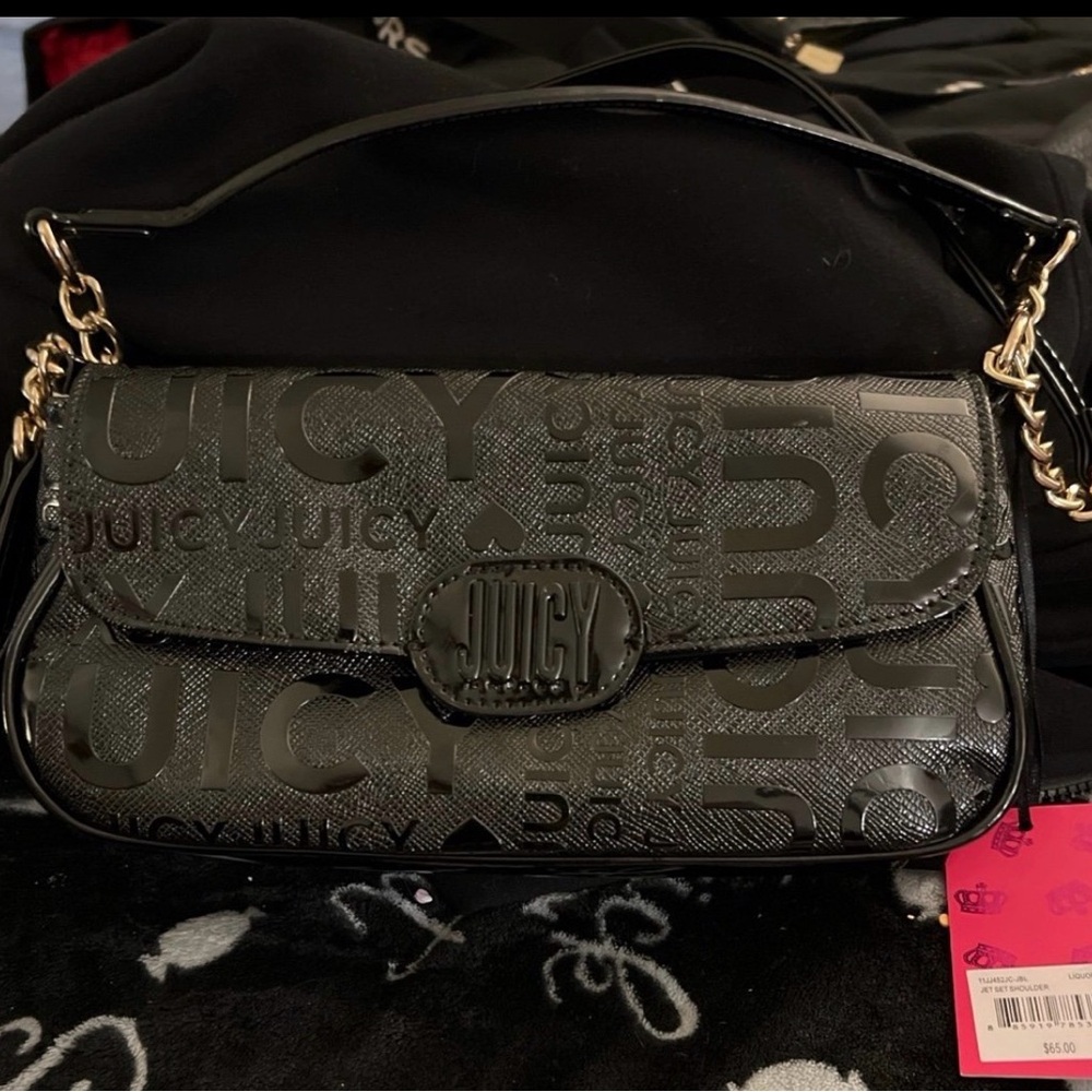 Juicy Couture Black and Gold Logo Shoulder Bag
